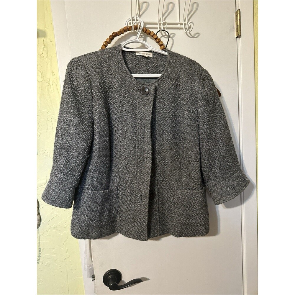 Coldwater Creek Women's Wool Tweed Blazer Button Front Jacket Gray Petite 14